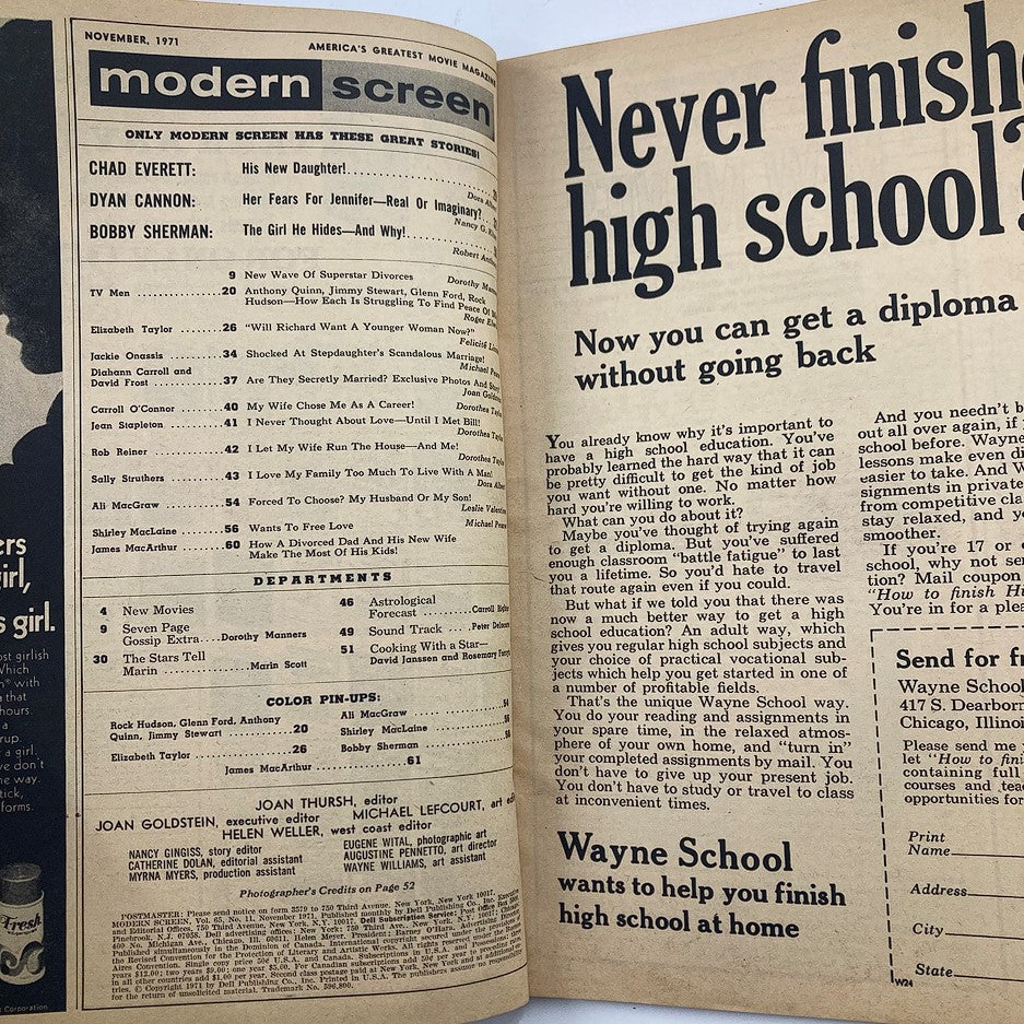 VTG Modern Screen Magazine November 1971 Liz Taylor & Richard Burton No Label