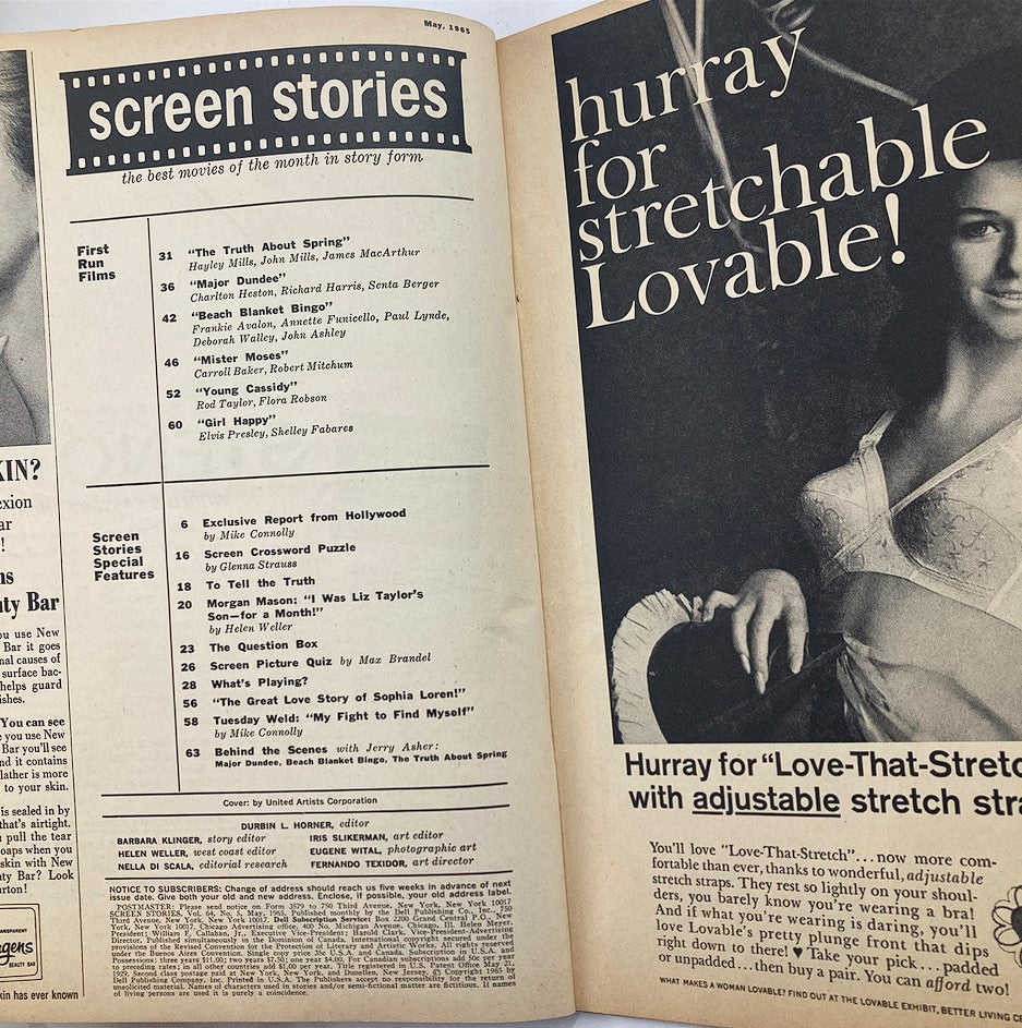 VTG Screen Stories Magazine May 1965 Vol 64 #5 Carroll Baker No Label