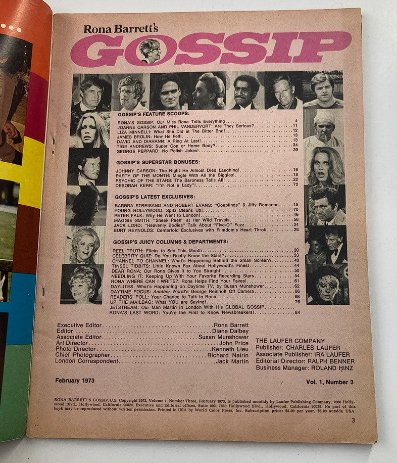 VTG Rona Barrett's Gossip U.S. Magazine February 1973 George Peppard No Label