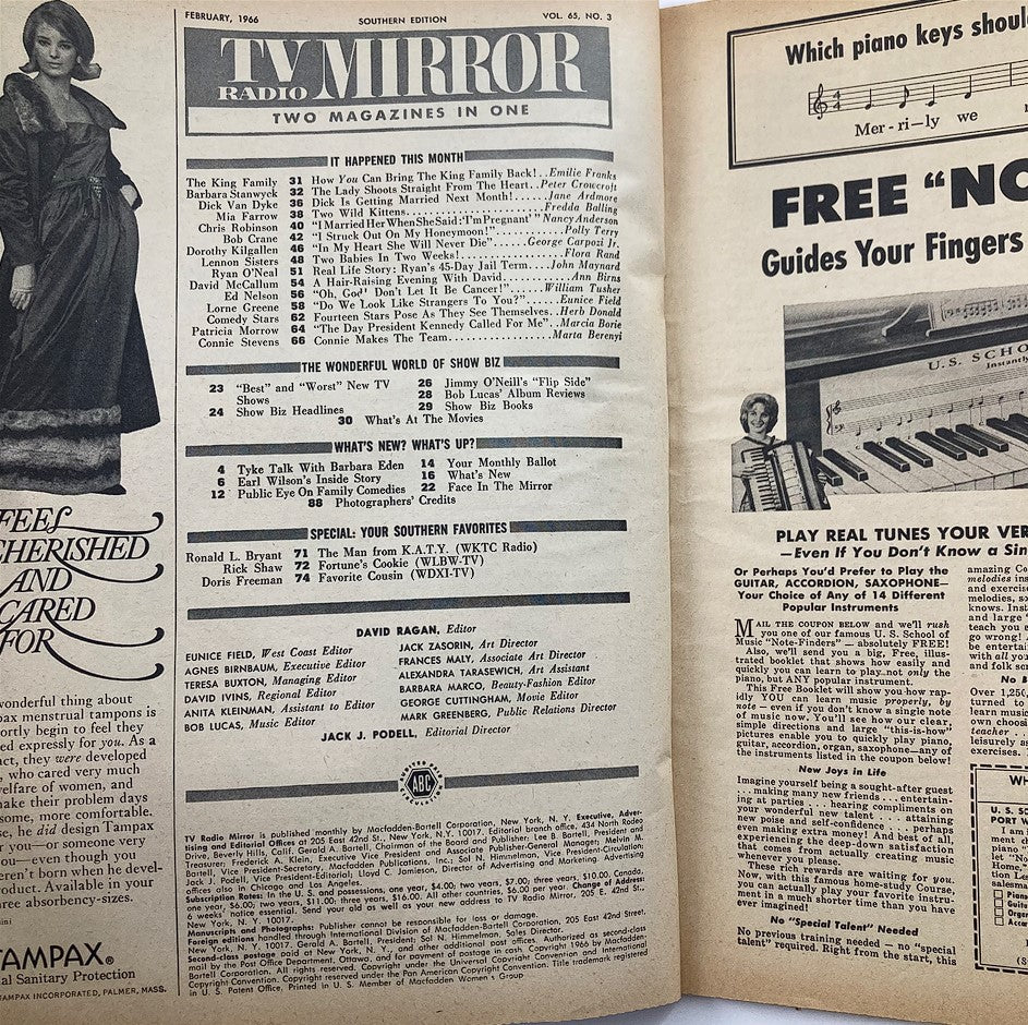 VTG TV Radio Mirror Magazine February 1966 Vol 65 #3 The Lennons No Label