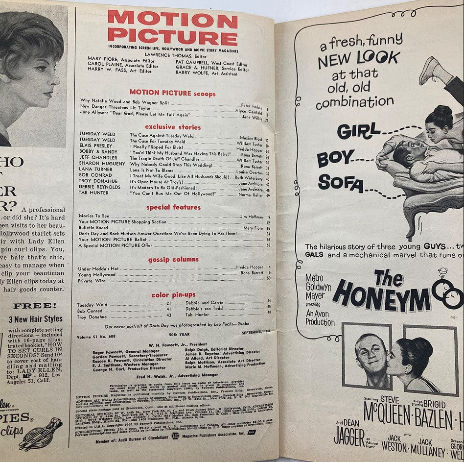 VTG Motion Picture Magazine September 1961 Vol 51 #608 Doris Day, Natalie Wood