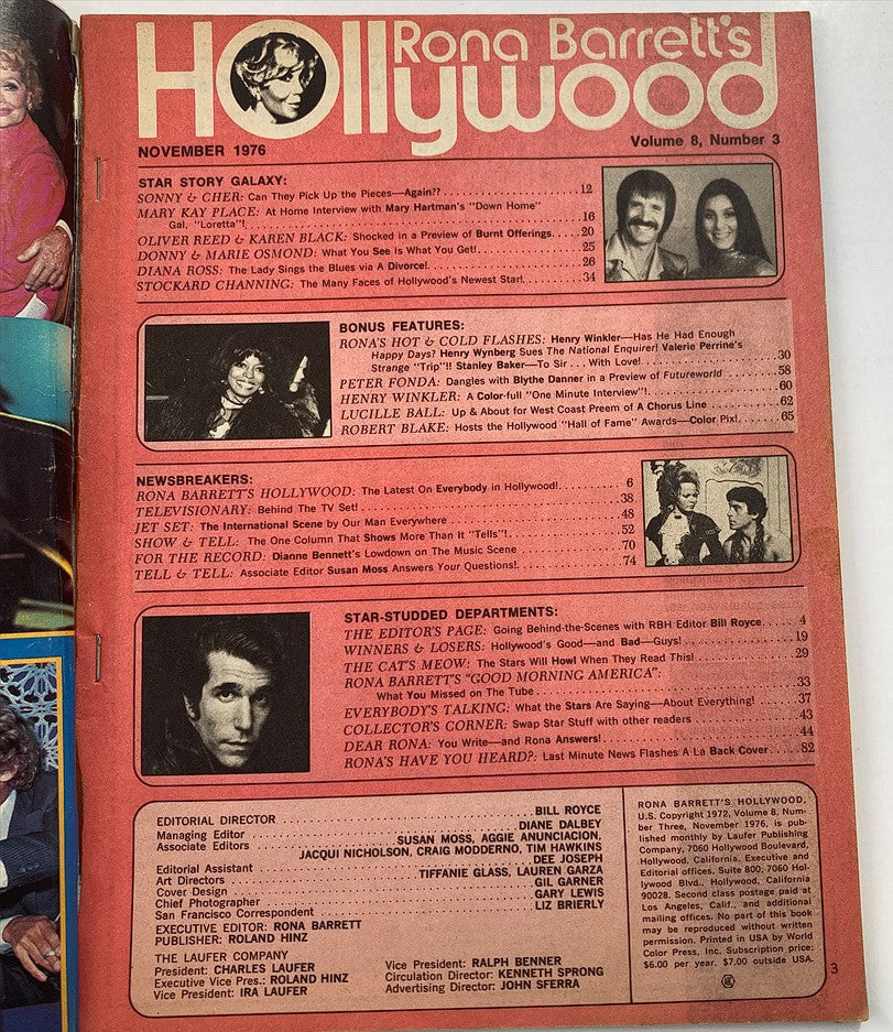 VTG Rona Barrett's Hollywood Magazine November 1976 Sonny & Cher No Label