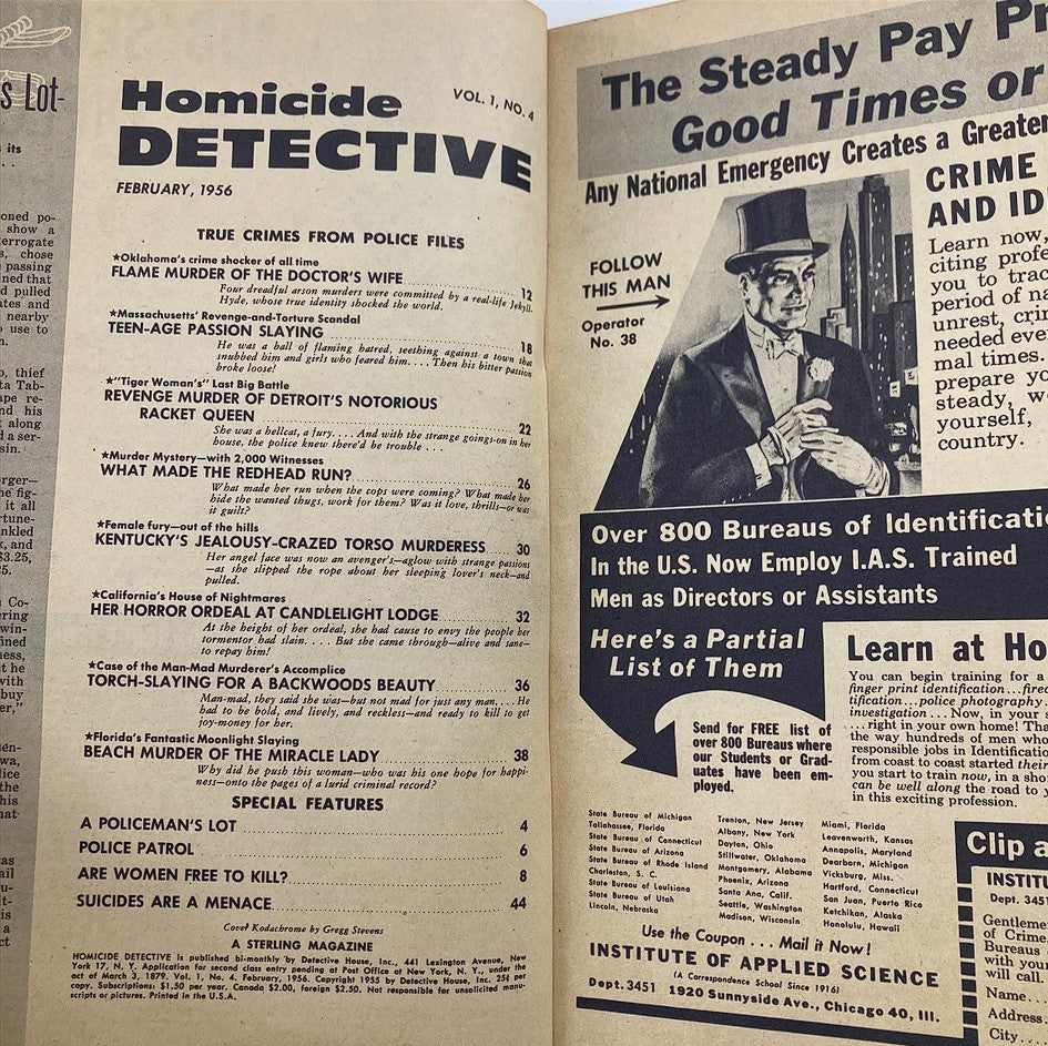 VTG Homicide Detective Magazine February 1956 Vol 1 #4 The Racket Queen No Label