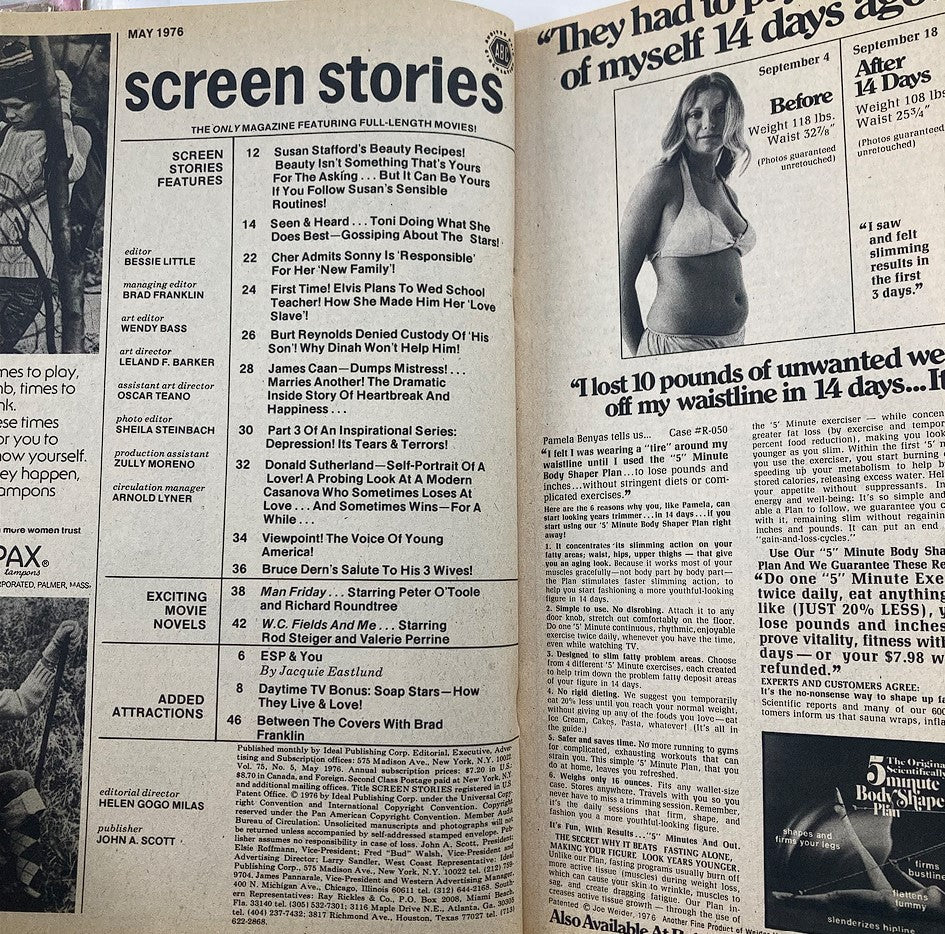 VTG Screen Stories Magazine May 1976 Vol 75 #5 Cher and Sonny No Label