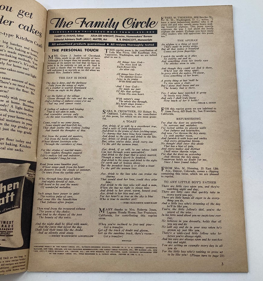 VTG The Family Circle Magazine February 10 1939 Vol 14 #6 Jeffrey Lynn No Label