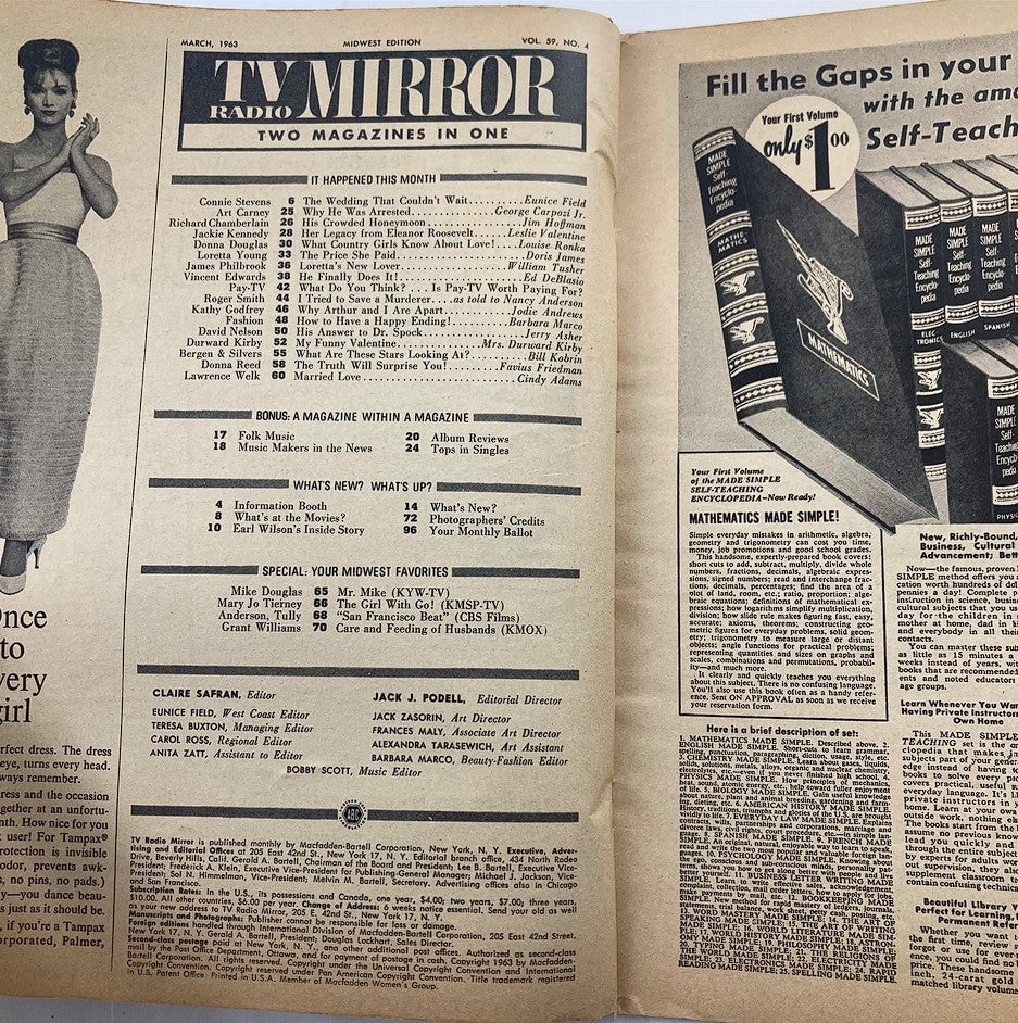 VTG TV Radio Mirror Magazine March 1963 Vol 59 #4 Vince Edwards No Label