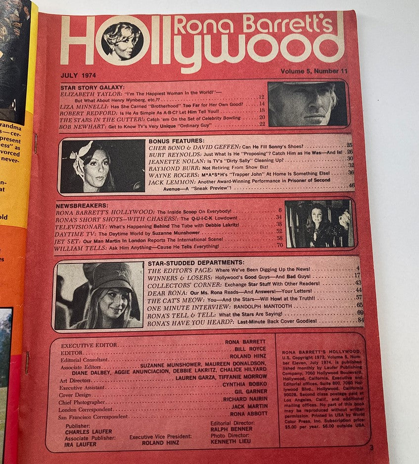 VTG Rona Barrett's Hollywood Magazine July 1974 Robert Redford No Label