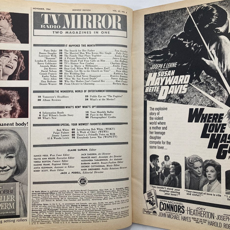 VTG TV Radio Mirror Magazine November 1964 Vol 62 #6 Donna Douglas No Label