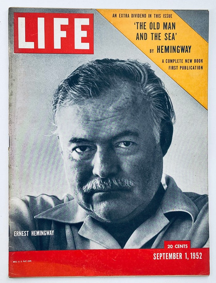 Cover of Life Magazine, September 1, 1952, Volume 33, Issue #9, featuring a portrait of Ernest Hemingway