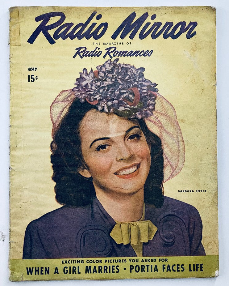 VTG Radio Mirror Magazine May 1944 Barbara Joyce Color Portrait No Label