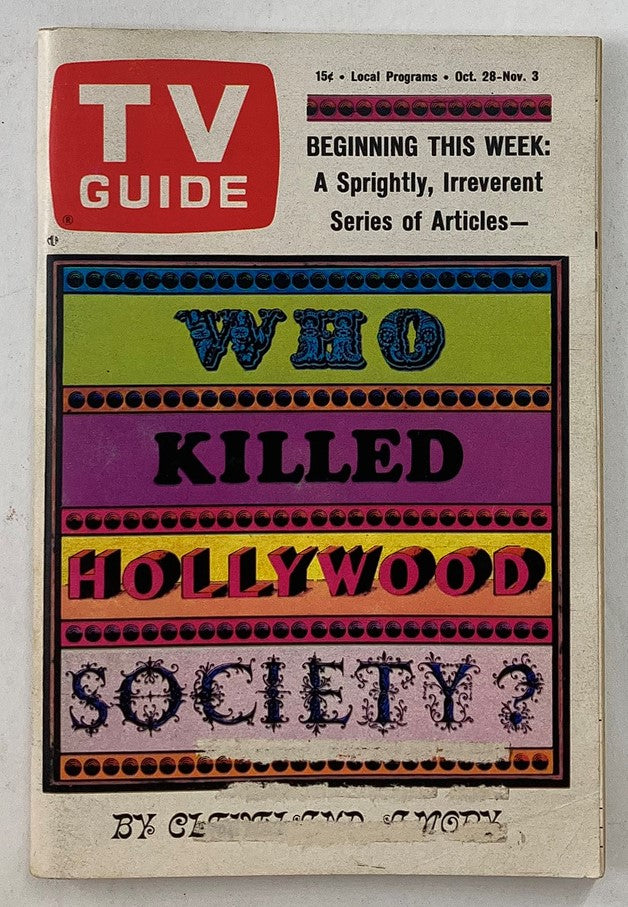 VTG TV Guide Magazine October 28 1967 Who Killed Hollywood Society NY Metro Ed.