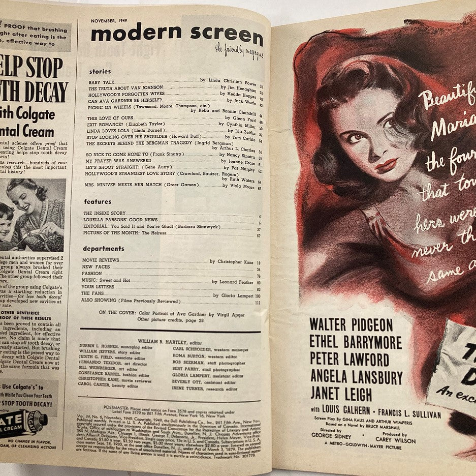 VTG Modern Screen Magazine November 1949 Vol 39 #6 Ava Gardner No Label