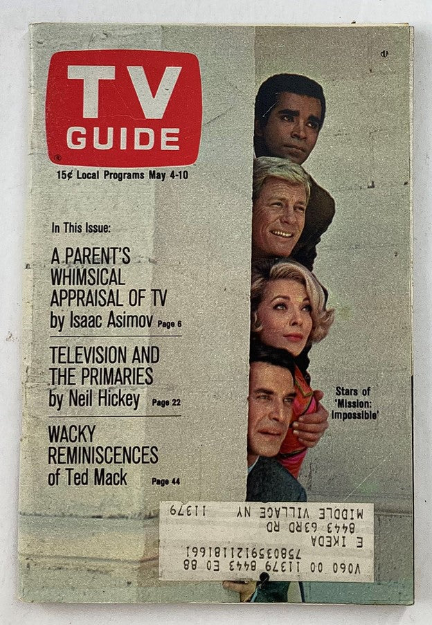 TV Guide Magazine May 4 1968 Issue #788 Greg Morris, Peter Graves NY Metro Ed.