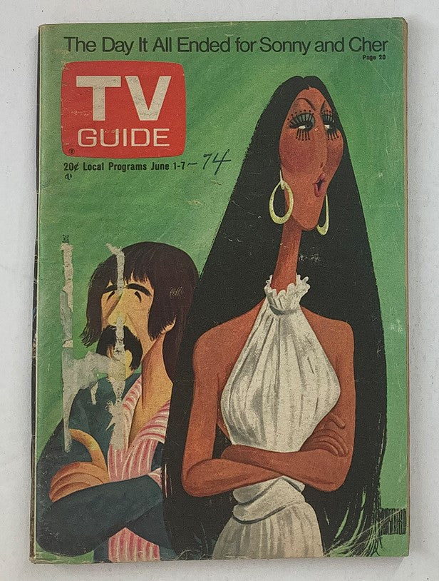 TV Guide Magazine June 1 1974 Issue #1105 Sonny and Cher Bono WA Baltimore Ed.