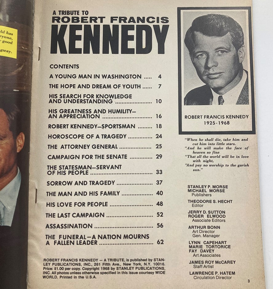 VTG 1968 A Tribute To Robert Francis Kennedy The Assassination No Label