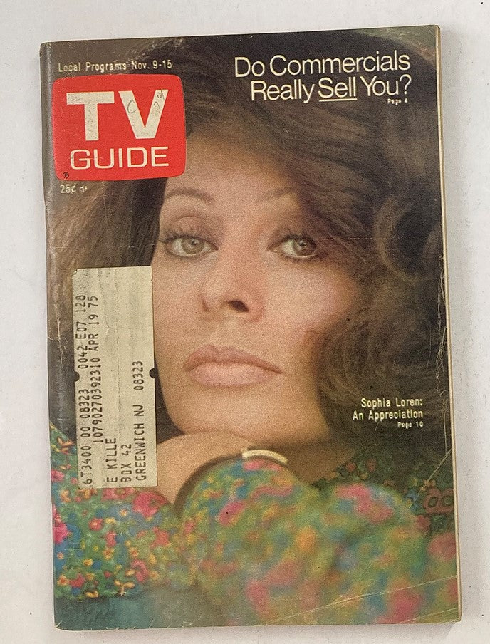 TV Guide Magazine November 9 1974 Issue #1128 Sophia Loren New Jersey PA Ed.