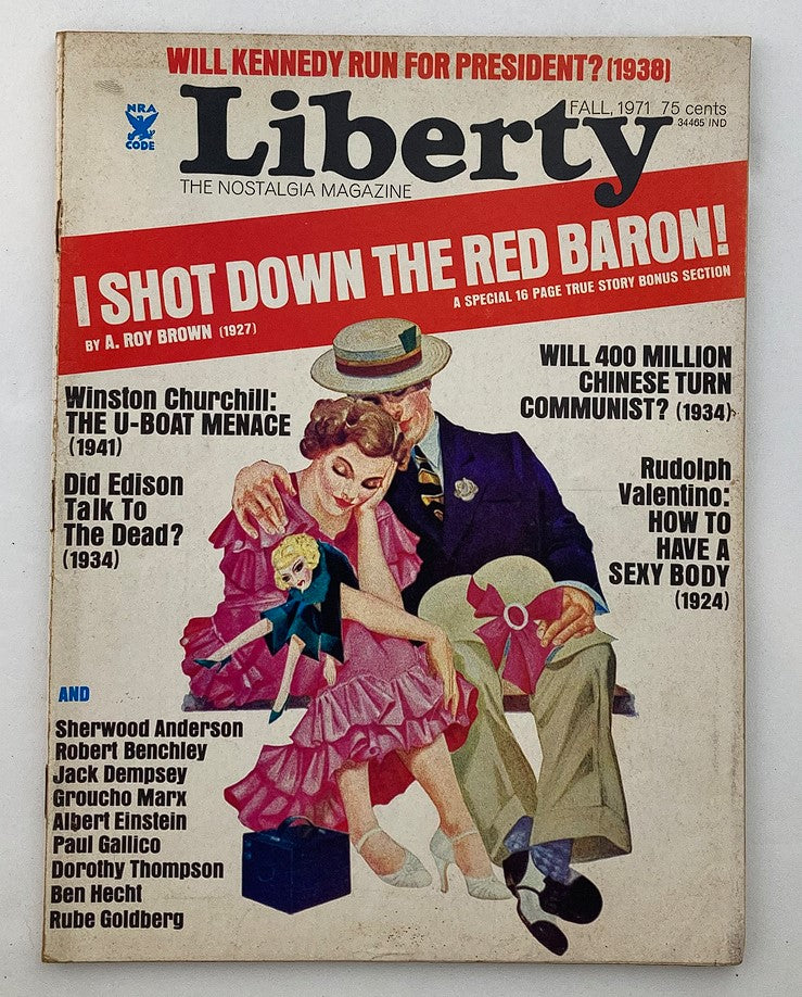 VTG Liberty Magazine Then & Now Fall 1971 featuring Winston Churchill and Ben Hecht on the cover, showcasing articles and artwork related to historical figures and themes.