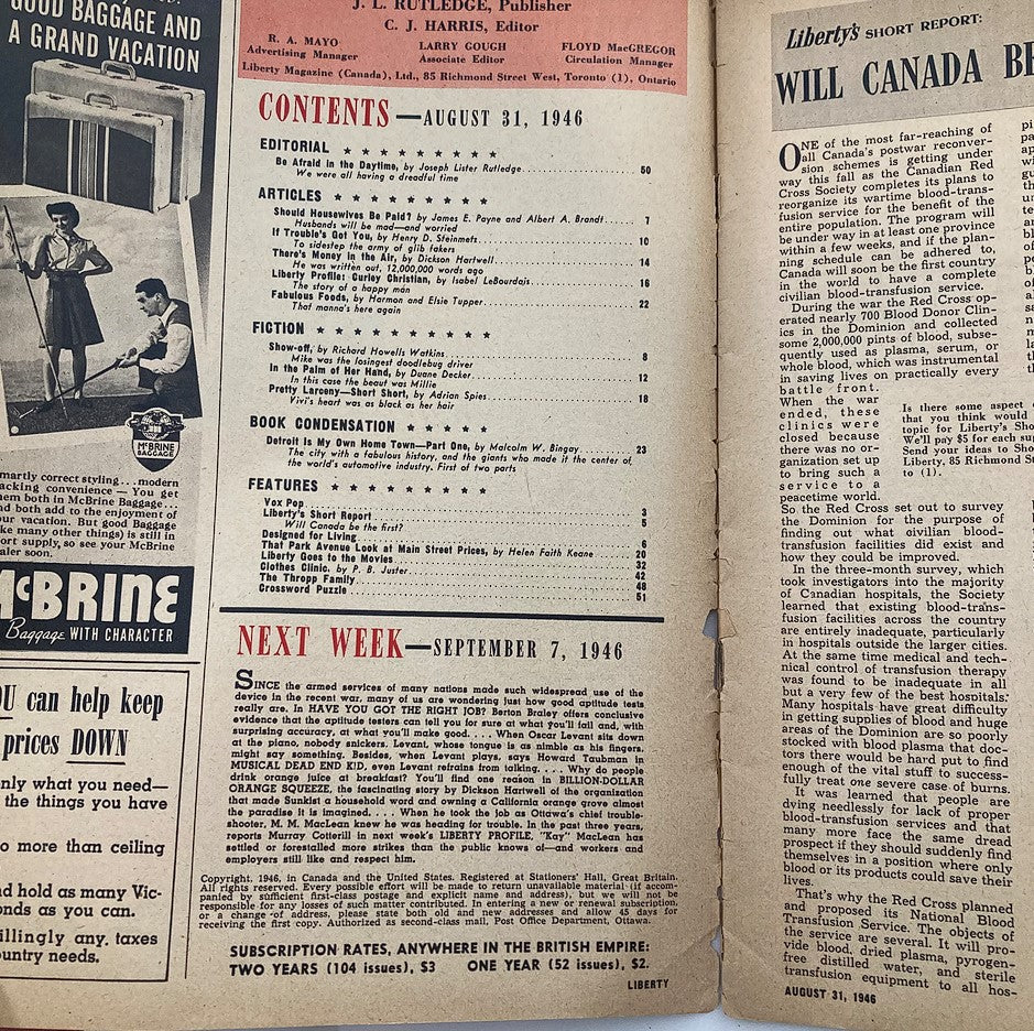 VTG Liberty Magazine August 31 1946 Curley Christian A Happy Man No Label