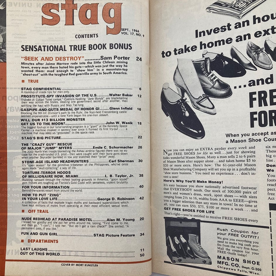 VTG Stag Magazine September 1966 Vol 17 No. 9 Seek and Destroy No Label