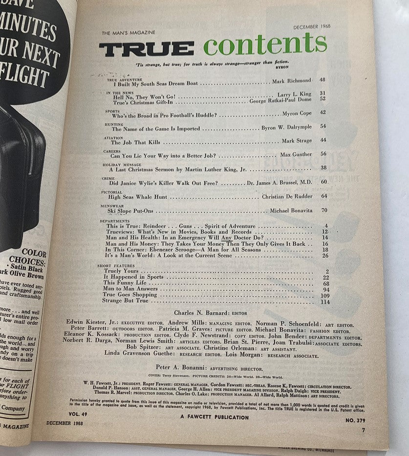 VTG True Magazine December 1968 Vol 49 No. 379 I Built My South Seas Dream Boat