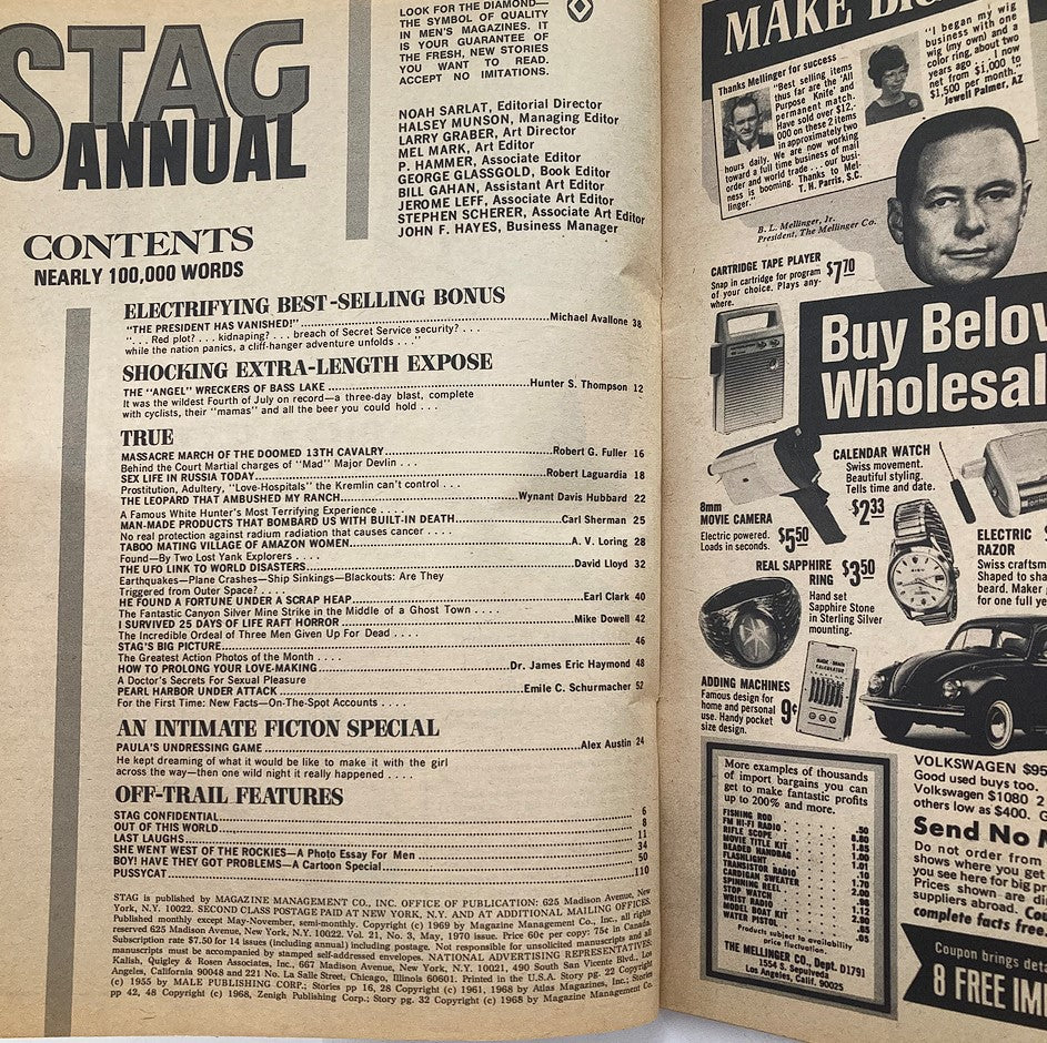Inside content page of VTG Stag Magazine 1970 No. 7 Annual showcasing the table of contents, highlighting various articles including 'PEARL HARBOR UNDER ATTACK'.