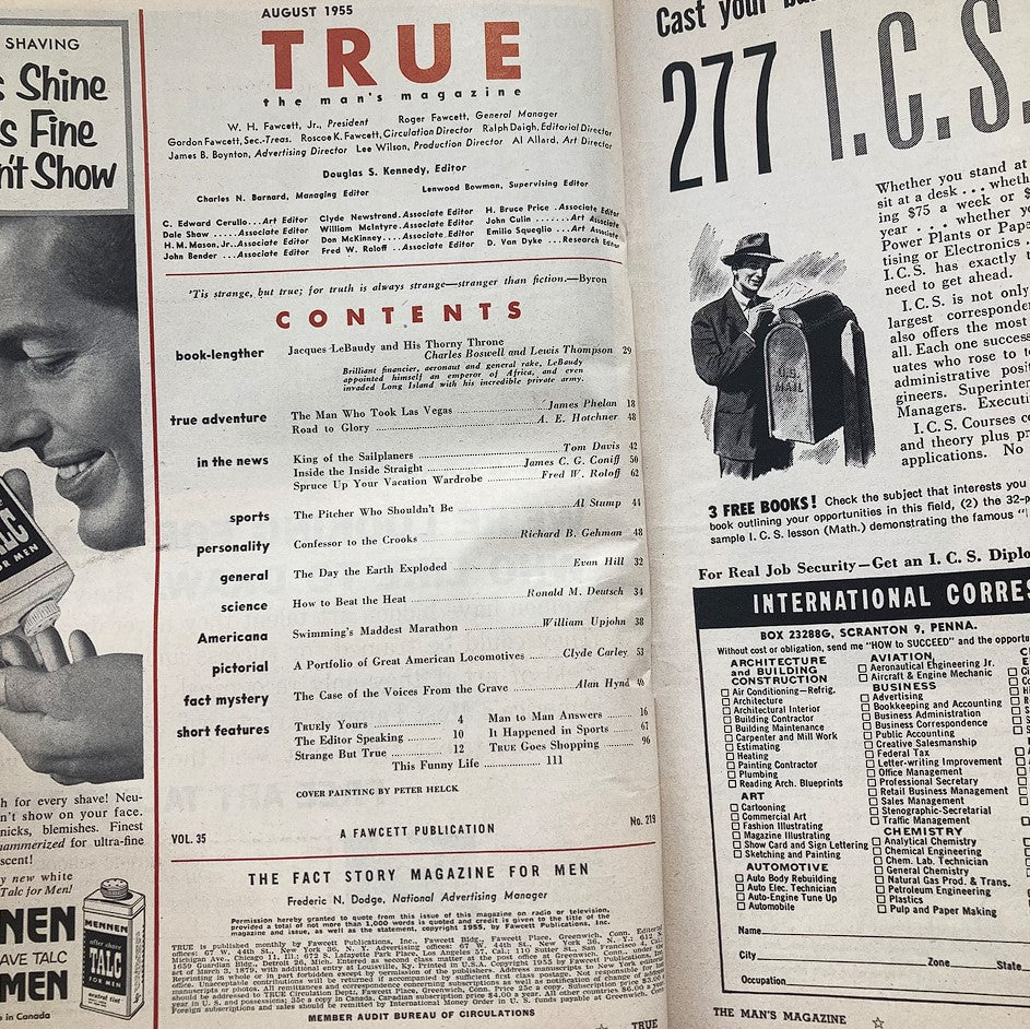 VTG True The Man's Magazine August 1955 Mr. Tabet Who Took Vegas No Label