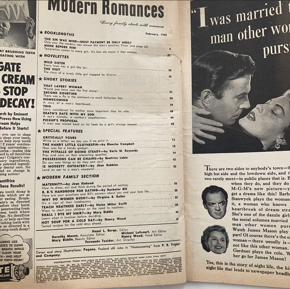 VTG Modern Romances Magazine February 1950 The Handy Little Clothespin No Label