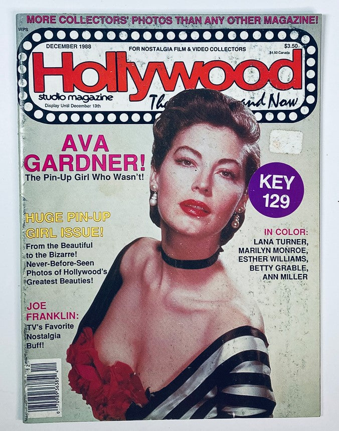 Cover of VTG Hollywood Studio Magazine Then & Now December 1988 featuring Ava Gardner, showcasing her iconic beauty and highlighting her career with headlines like 'Huge Pin-Up Girl Issue' and 'The Pin-Up Girl Who Wasn't'.