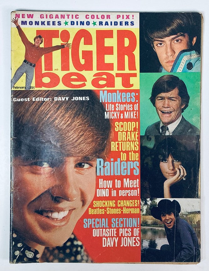 VTG Tiger Beat Magazine February 1967 Vol 2 #6 Davy Jones & The Monkees No Label