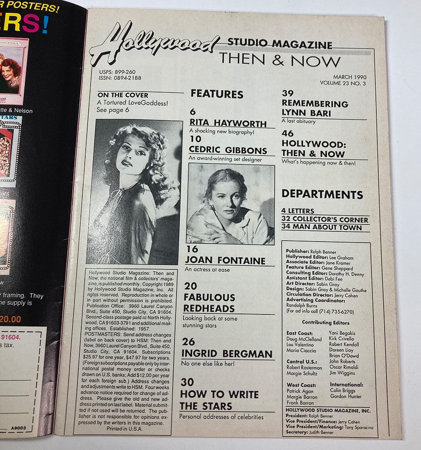 Hollywood Studio Magazine Then & Now March 1990 Riya Hayworth, Joan Fontaine