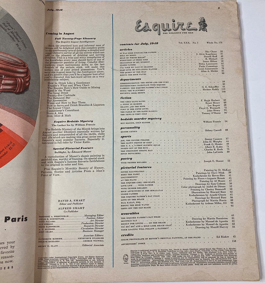 VTG Esquire Magazine July 1948 No. 176 The Queen of The Seas No Label