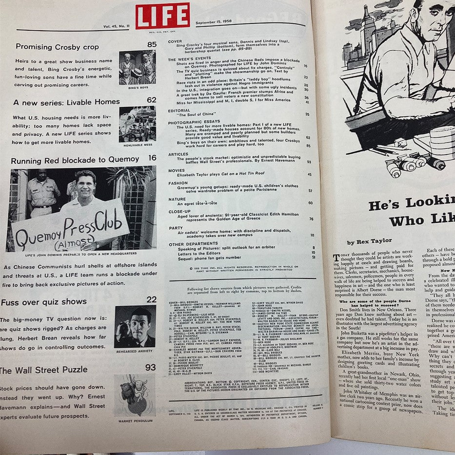 RES* VTG Life Magazine September 15 1958 Vol 45 #11 Quartet of Bing Crosby Sons