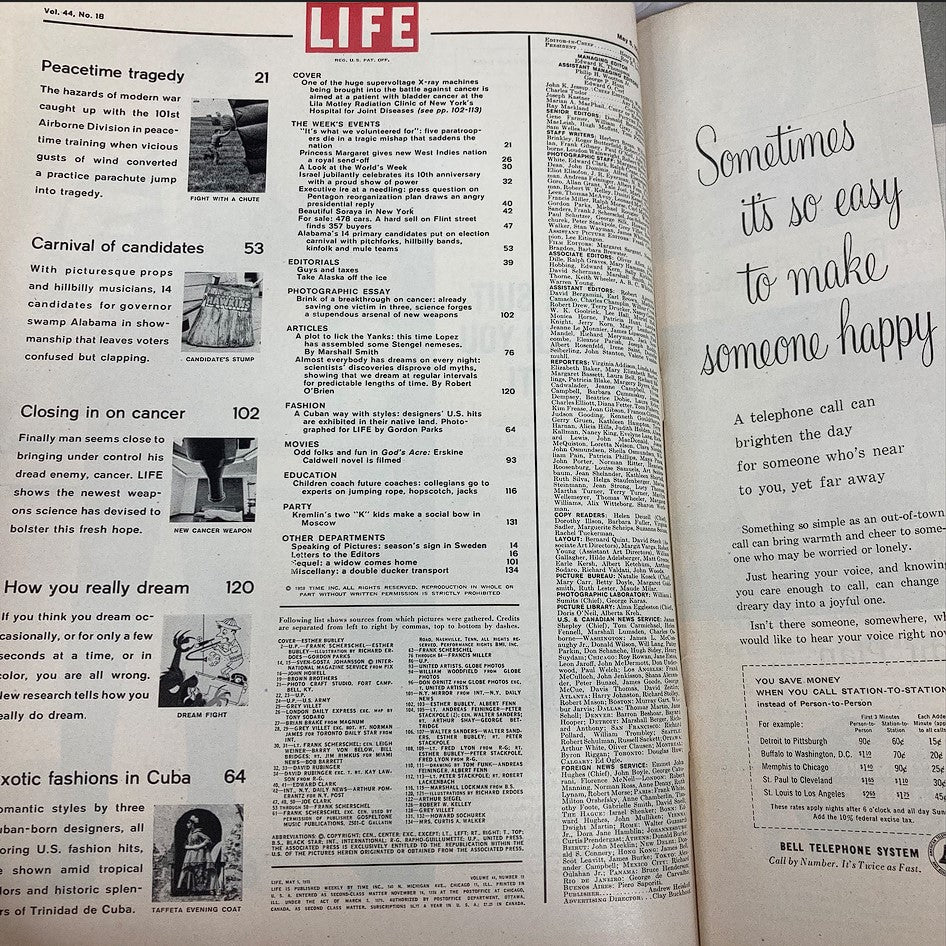 VTG Life Magazine May 5 1958 Vol 44 #18 Radiation for Cancer Patient