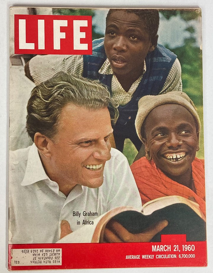 VTG Life Magazine March 21 1960 Vol 48 #11 Billy Graham Photograph in Africa