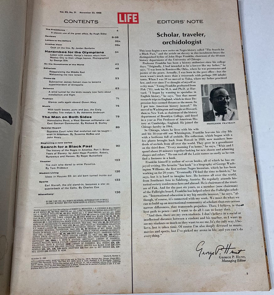 RES* VTG Life Magazine November 22 1968 A Negro History No Label