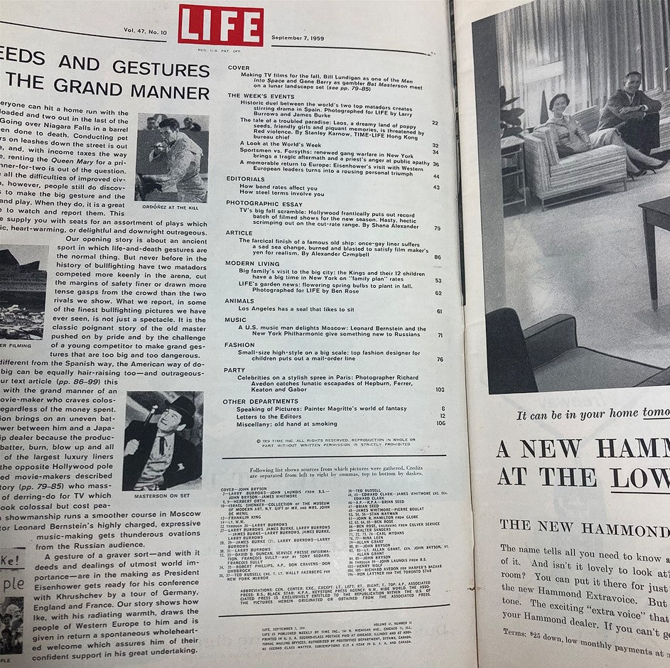 VTG Life Magazine September 7 1959 Vol 47 #10 Bill Lundigan & Gene Barry