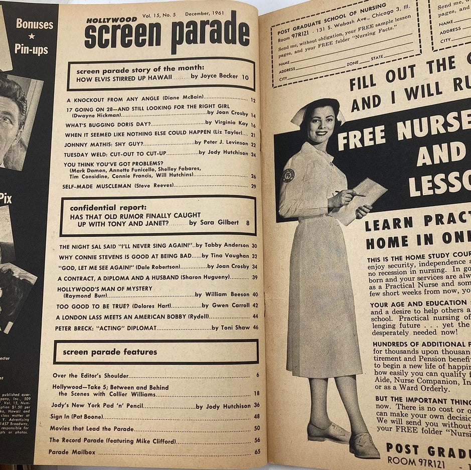 VTG Hollywood Screen Parade Magazine December 1961 Elvis Presley No Label