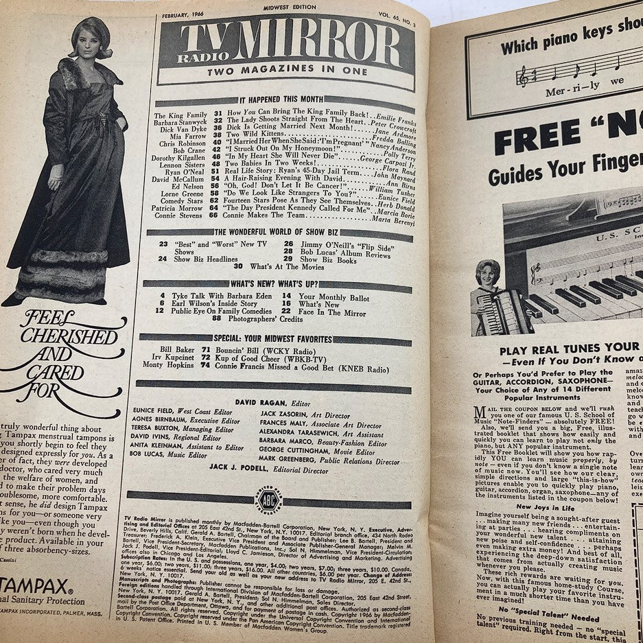 VTG TV Radio Mirror Magazine February 1966 The Lennon Sisters No Label