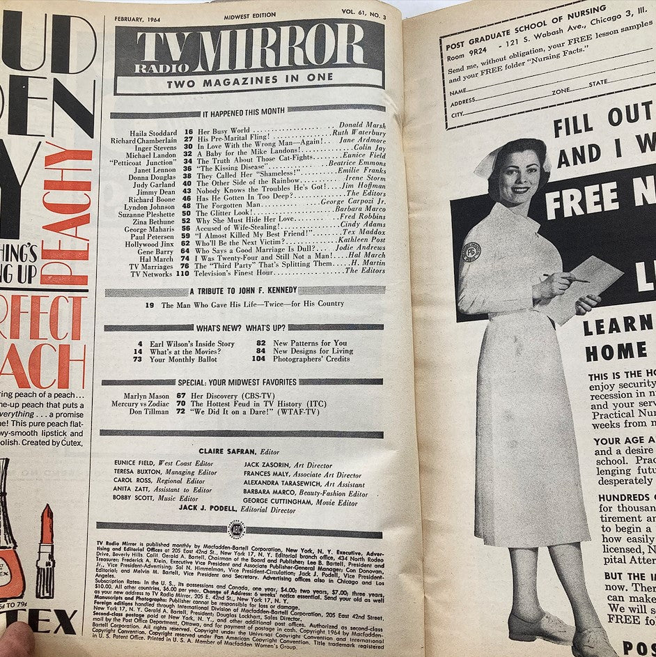 VTG TV Radio Mirror Magazine February 1964 Donna Douglas, Mike Landon No Label