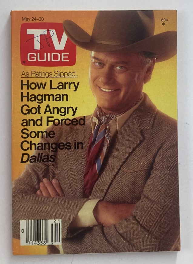 TV Guide Magazine May 24 1986 featuring Larry Hagman on the cover, showcasing a vintage design with a prominent headline about changes in the show Dallas, perfect for collectors and fans of classic television.