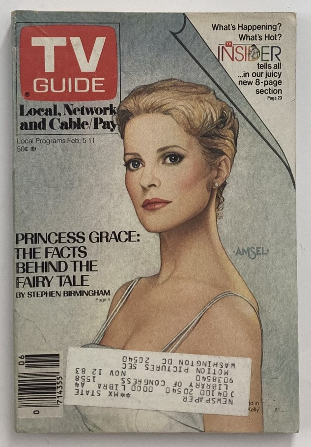 TV Guide Magazine cover from February 5, 1983, featuring Cheryl Ladd styled in tribute to Grace Kelly, showcasing an iconic moment in television history.