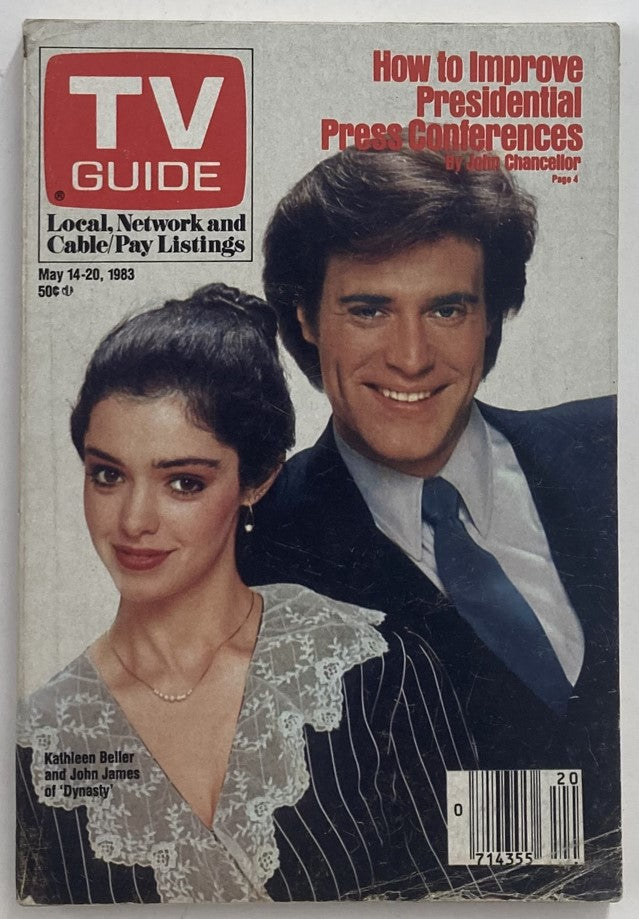 TV Guide Magazine cover from May 14, 1983 featuring Kathleen Beller and John James, showcasing local, network, and cable/pay listings. A vintage collectible reflecting early 80s television culture.