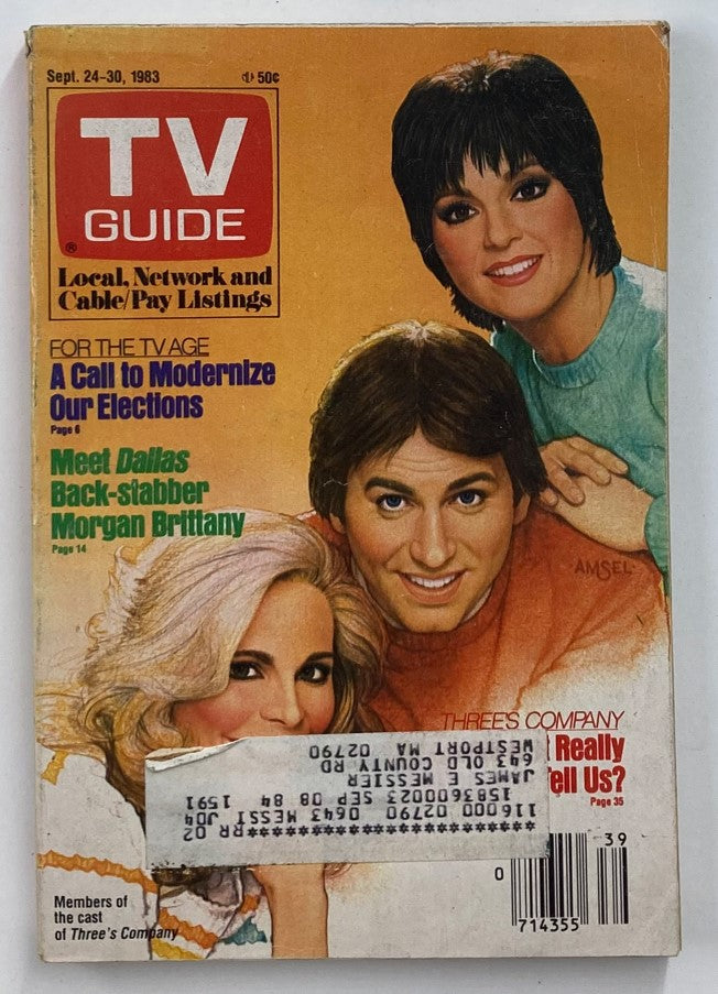 TV Guide Magazine September 24 1983 Cast of Three's Company Providence Ed.