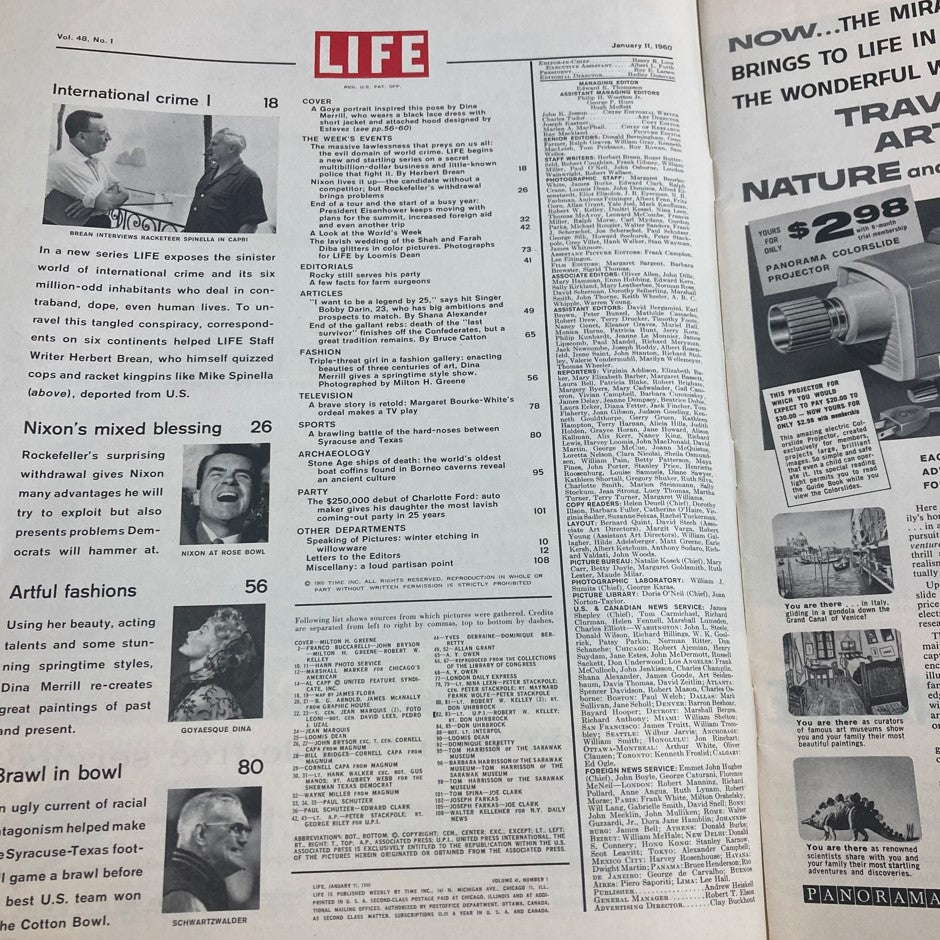 RES* VTG Life Magazine January 11 1960 Vol 48 No. 1 Dina Merrill No Label