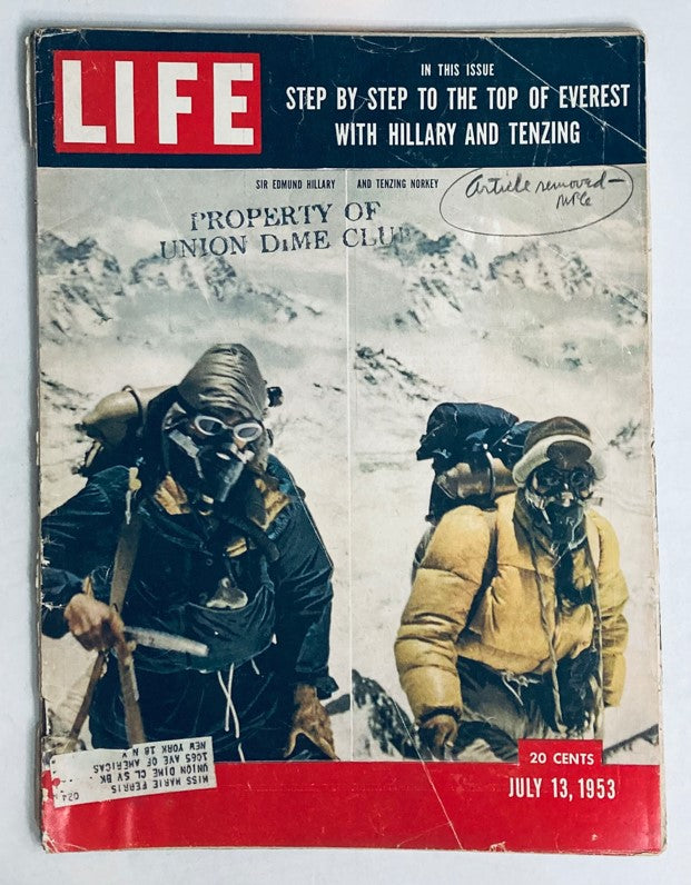 RES* VTG Life Magazine July 13 1953 Sir Edmund Hillary & Tenzing Norkey