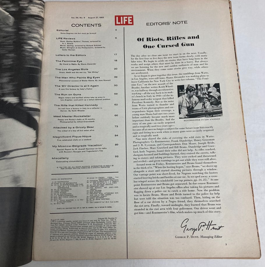 RES* VTG Life Magazine August 27 1965 Destructive Riot in U.S. History