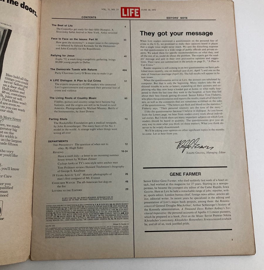 RES* VTG Life Magazine June 30 1972 Kennedy vs Connally They Clash