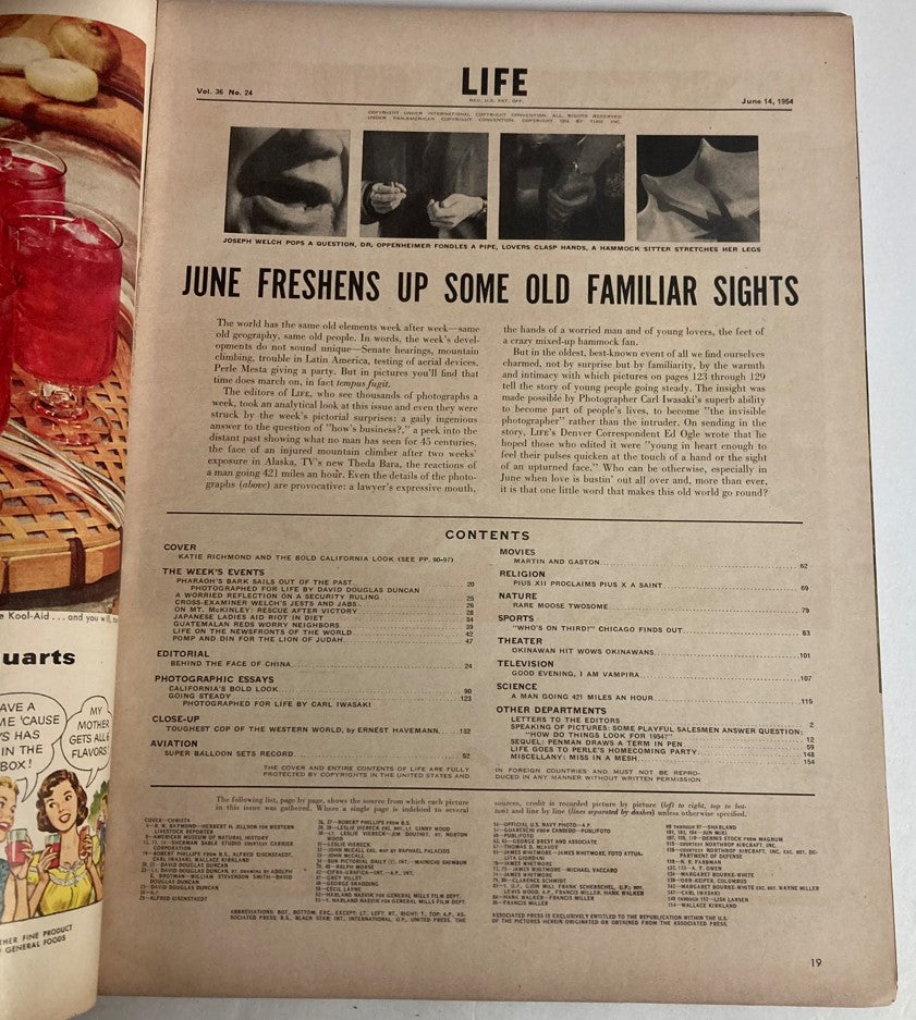 RES*VTG Life Magazine June 14 1954 Vol 36 No. 24 Katie Richmond, Martin & Gaston