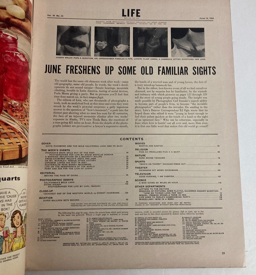 RES* Life Magazine June 14 1954 Vol 36 No. 24 Katie Richmond & Teen-Agers Steady