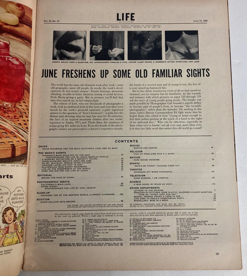 RES* VTG Life Magazine June 14 1954 Vol 36 No. 24 Katie Richmond No Label